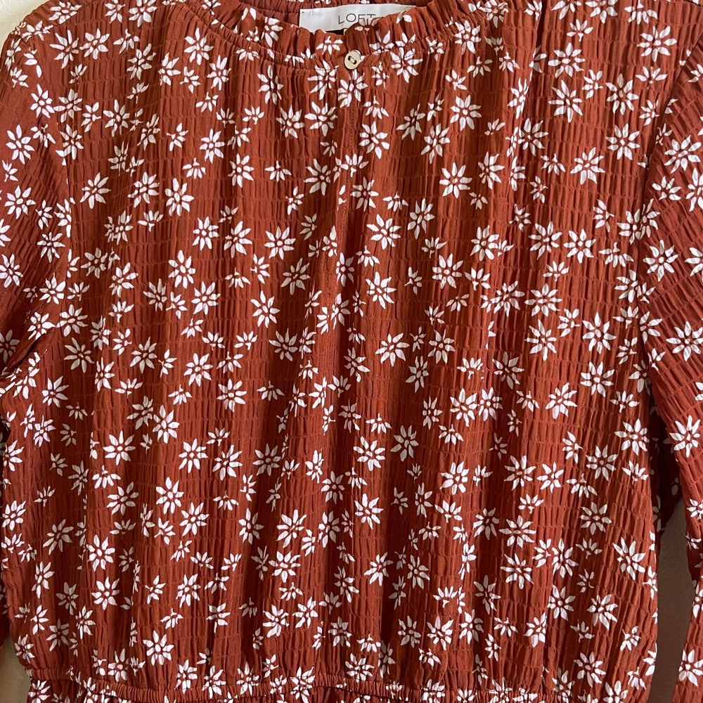 Loft Women's Sz M Burnt Orange‎ Tiered Madi Dress with Keyhole Opening - Picture 13 of 16